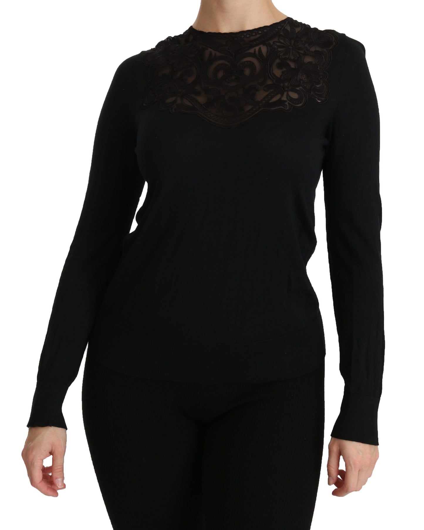 Dolce & Gabbana Elegant Silk-Blend Black Lace Blouse