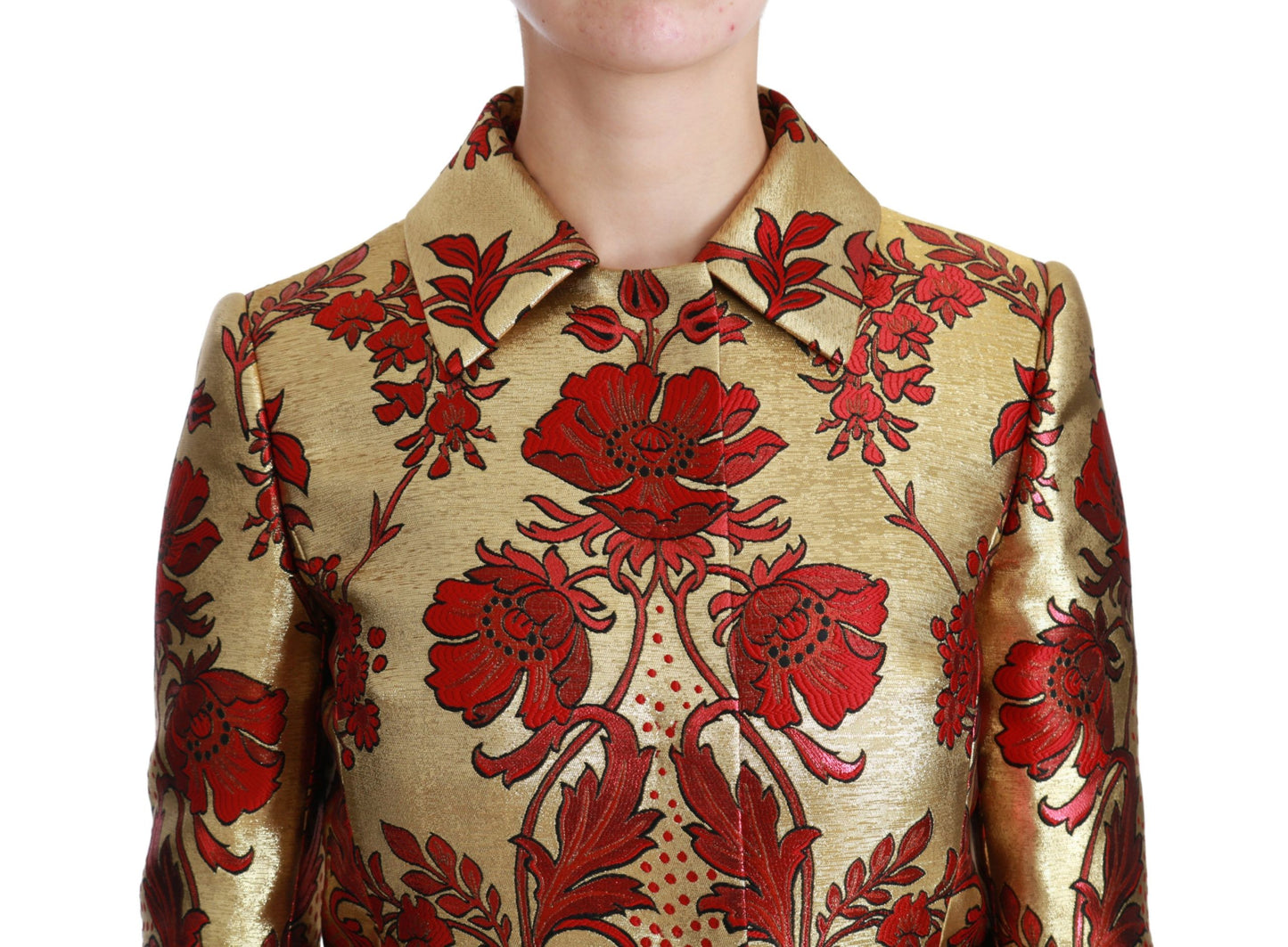 Dolce & Gabbana Elegant Gold Floral Brocade Trench Coat