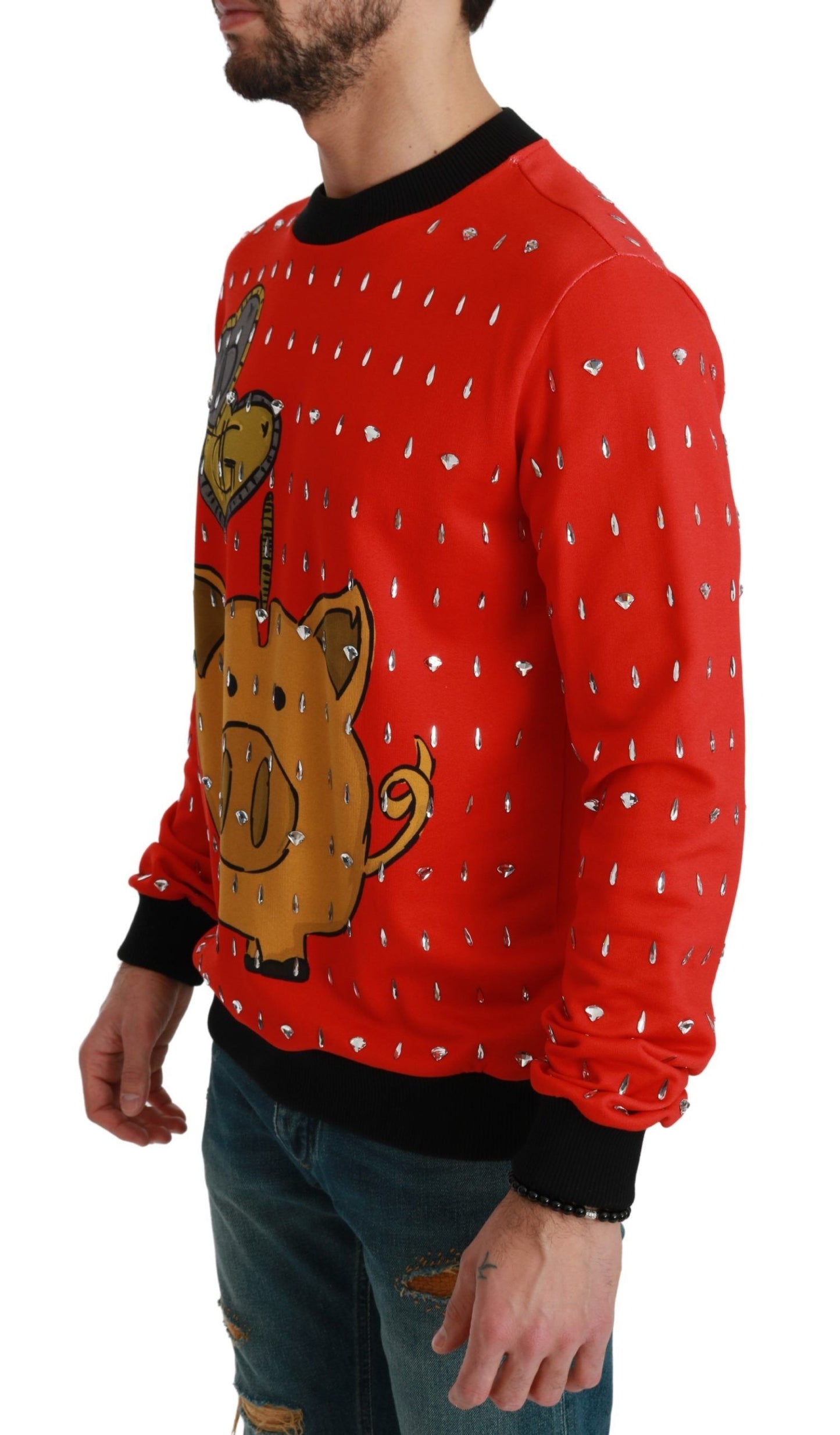 Dolce & Gabbana Elegant Red Crystal-Embellished Pullover Sweater