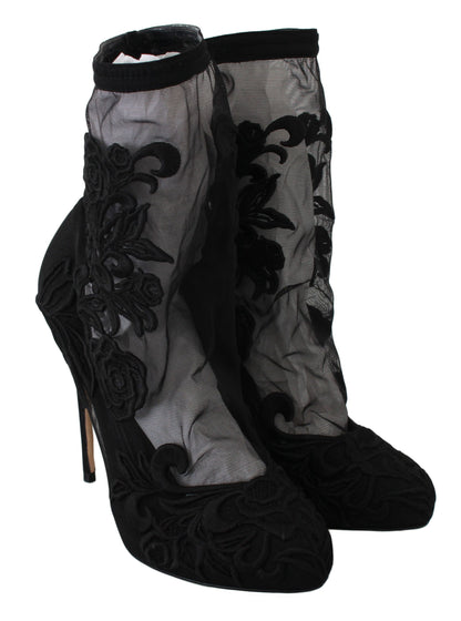 Dolce & Gabbana Embroidered Floral Stiletto Socks Booties