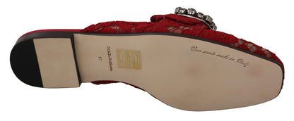 Dolce & Gabbana Radiant Red Slide Flats with Crystal Embellishments