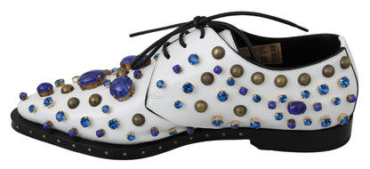 Dolce & Gabbana Elegant White Leather Dress Shoes With Crystals