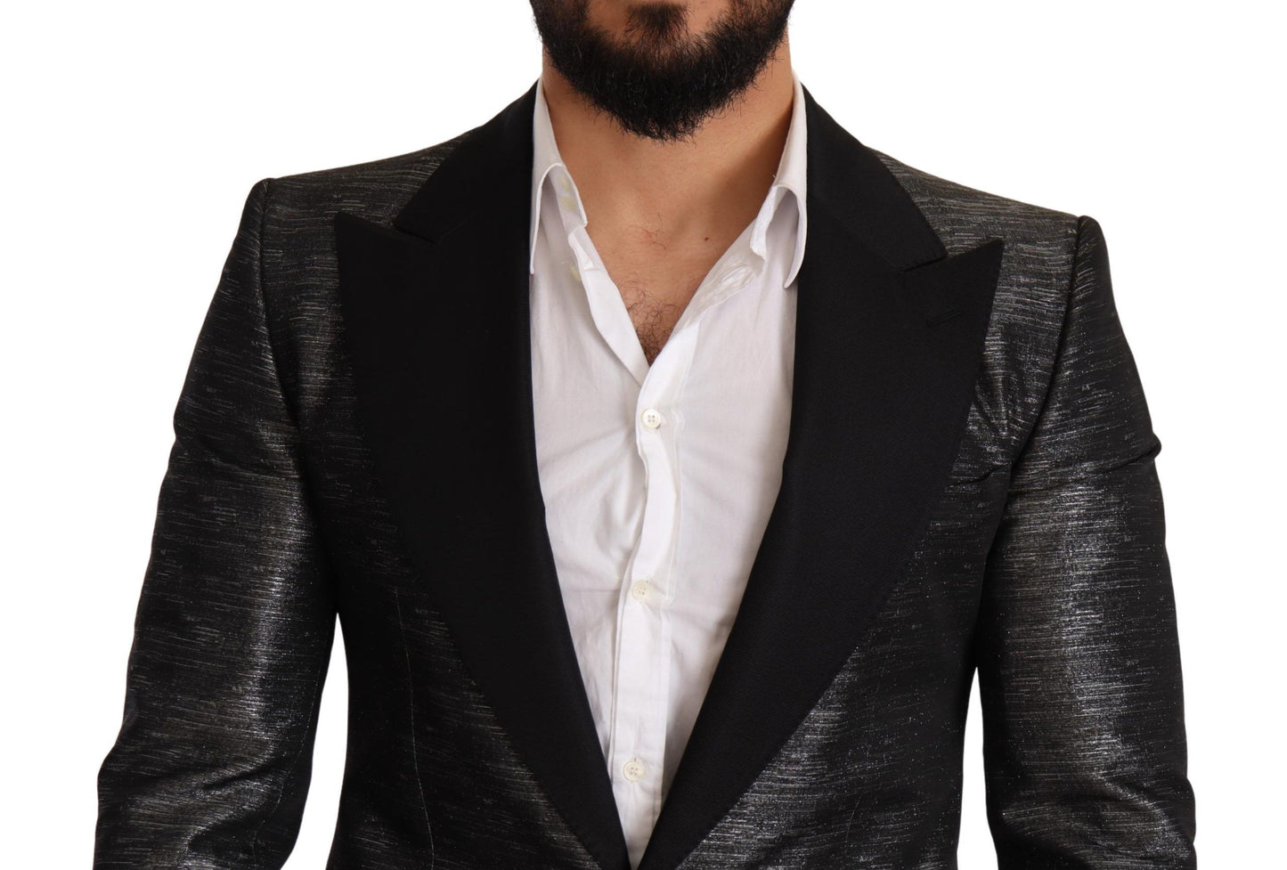 Dolce & Gabbana Metallic Gray Jacquard Slim Fit Blazer