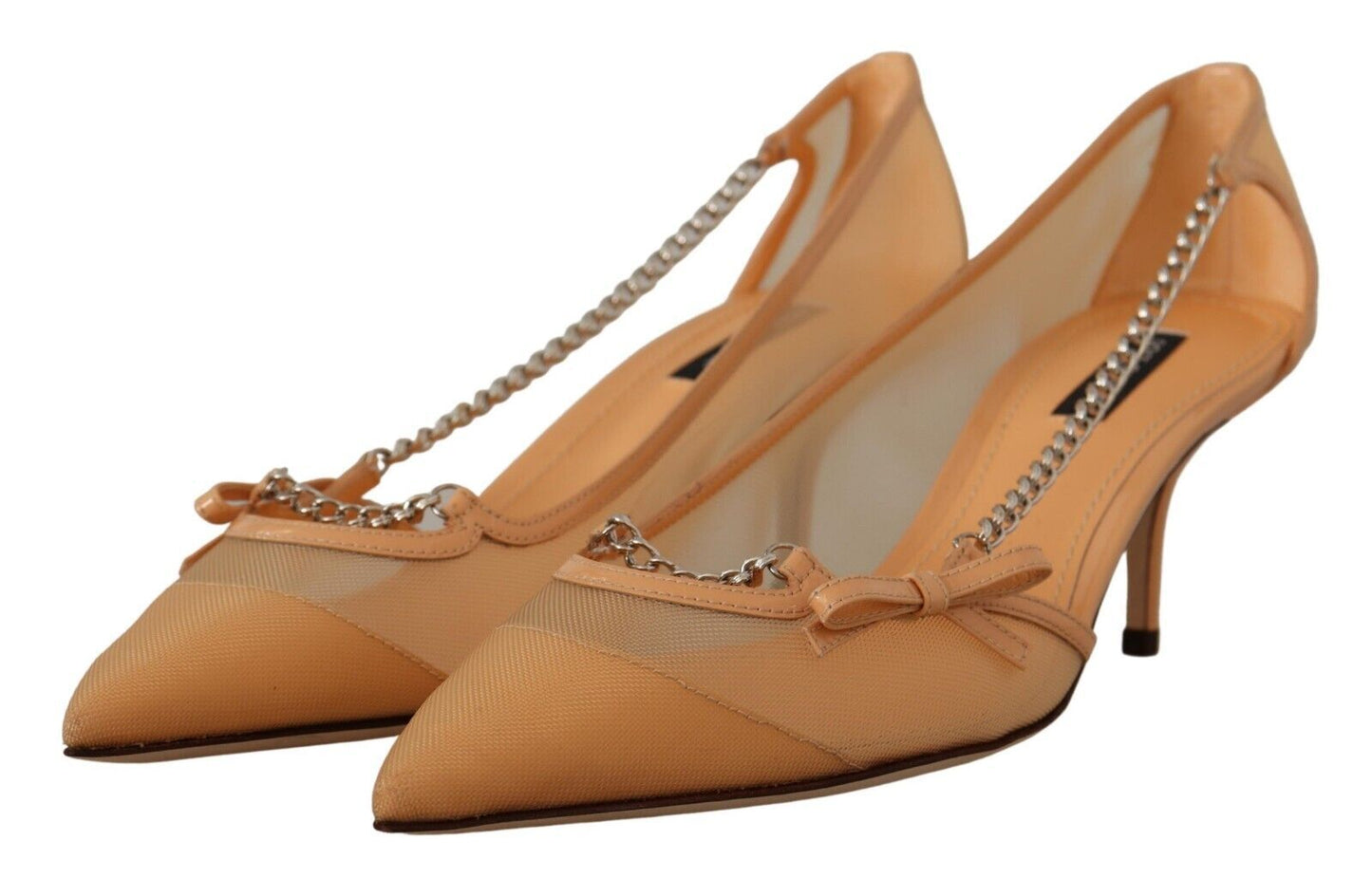 Dolce & Gabbana Elegant Beige Mesh Pumps with Silver Chains