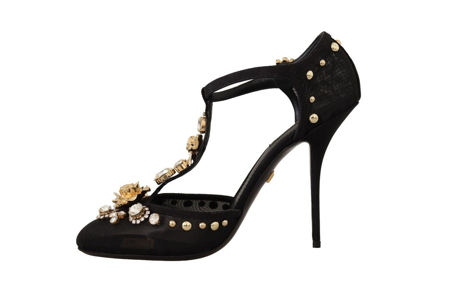 Dolce & Gabbana Elegant Crystal-Embellished Mesh T-Strap Pumps