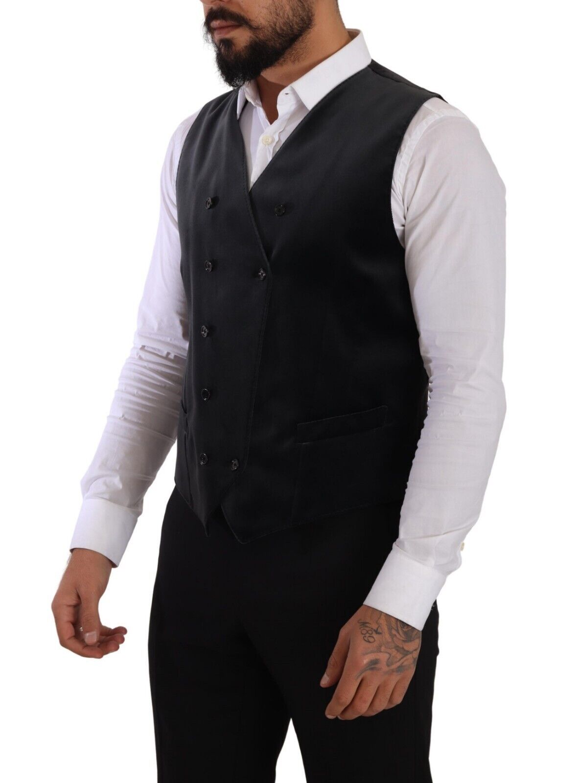 Dolce & Gabbana Elegant Grey Double-Breasted Dress Vest