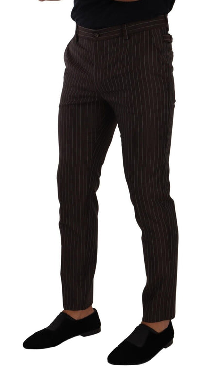 Dolce & Gabbana Elegant Brown Striped Woolen Men's Trousers