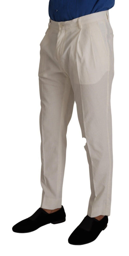 Dolce & Gabbana Elegant Tapered Corduroy Pants in Off White