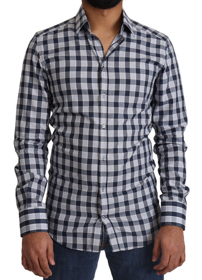 Dolce & Gabbana Elegant Blue & White Checkered Slim Fit Dress Shirt