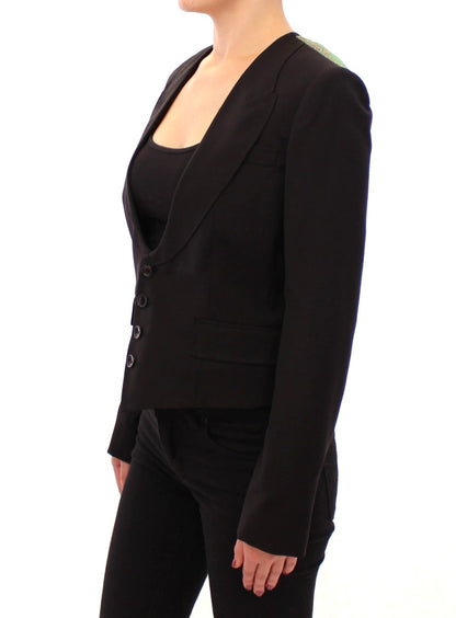 Dolce & Gabbana Elegant Silk-Blend Black Blazer with Scarf Back Detail