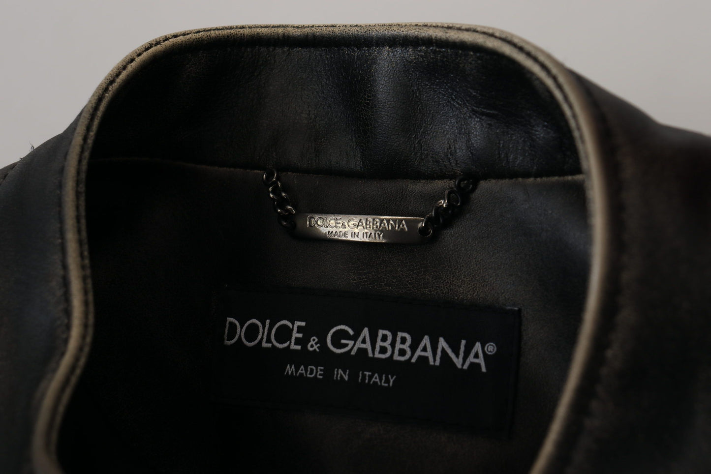 Dolce & Gabbana Elegant Black Leather Jacket with Silver Details