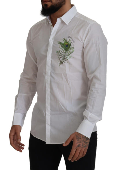 Dolce & Gabbana Elegant White Peacock Feather Dress Shirt