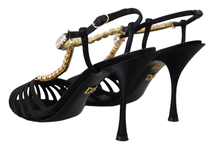 Dolce & Gabbana Elegant Silk Blend Crystal T-Strap Heels