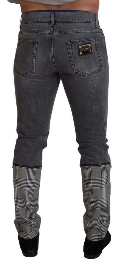 Dolce & Gabbana Elegant Grey Checkered Denim Treasure