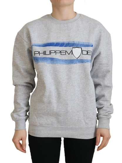 Philippe Model Elegant Gray Printed Cotton Sweater