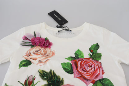 Dolce & Gabbana Elegant Multicolor Rose Print Cotton Tee