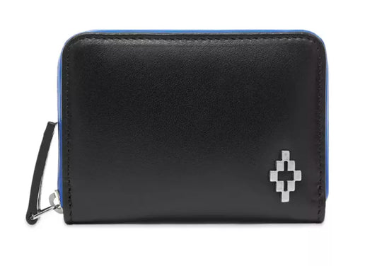 Marcelo Burlon Sleek Black Leather Card Holder with Blue Accents