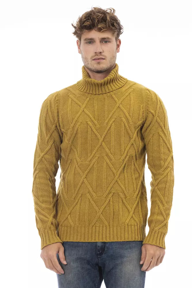 Alpha Studio Yellow Merino Wool Men Sweater