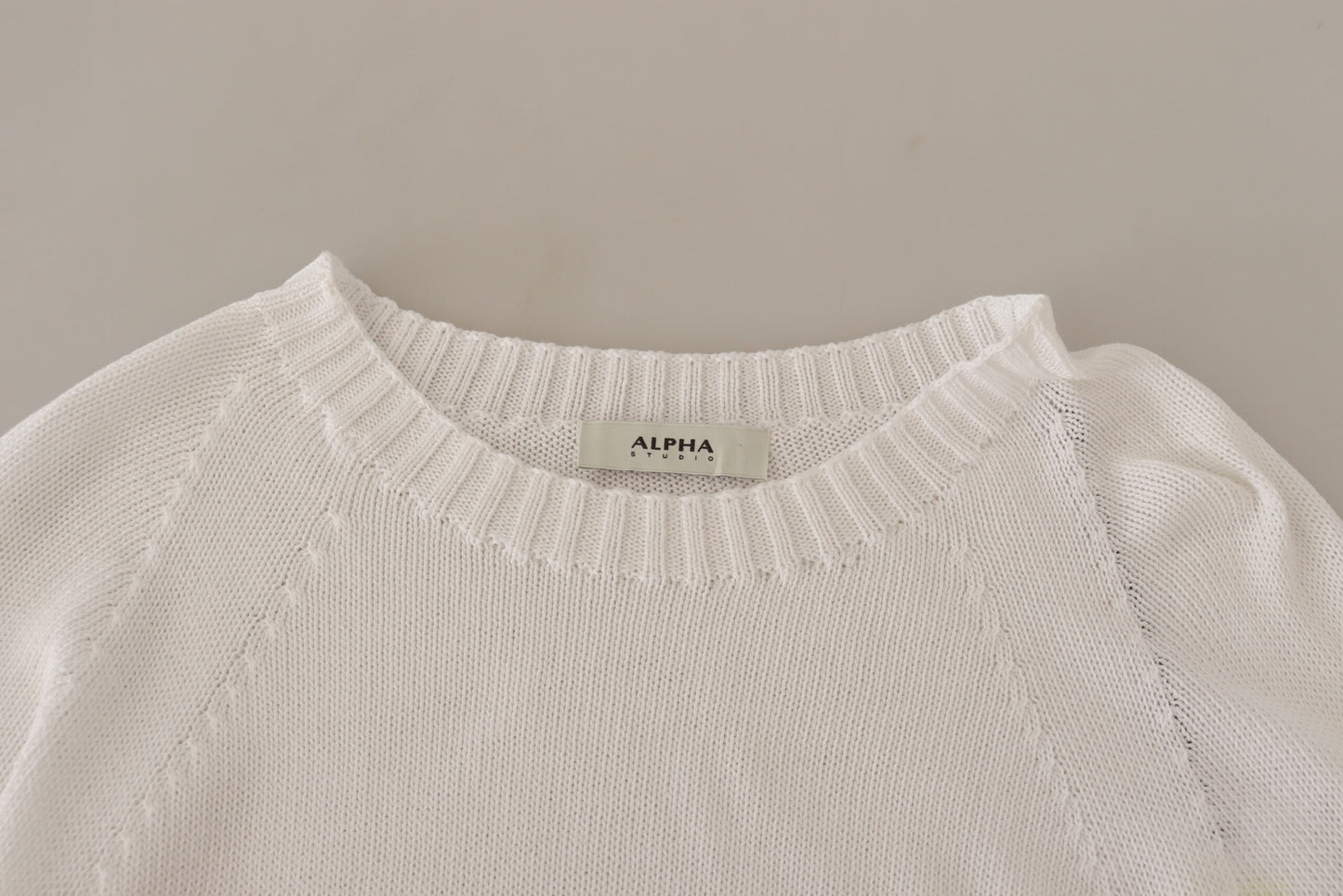 Alpha Studio Elegant White Cotton Pullover Sweater