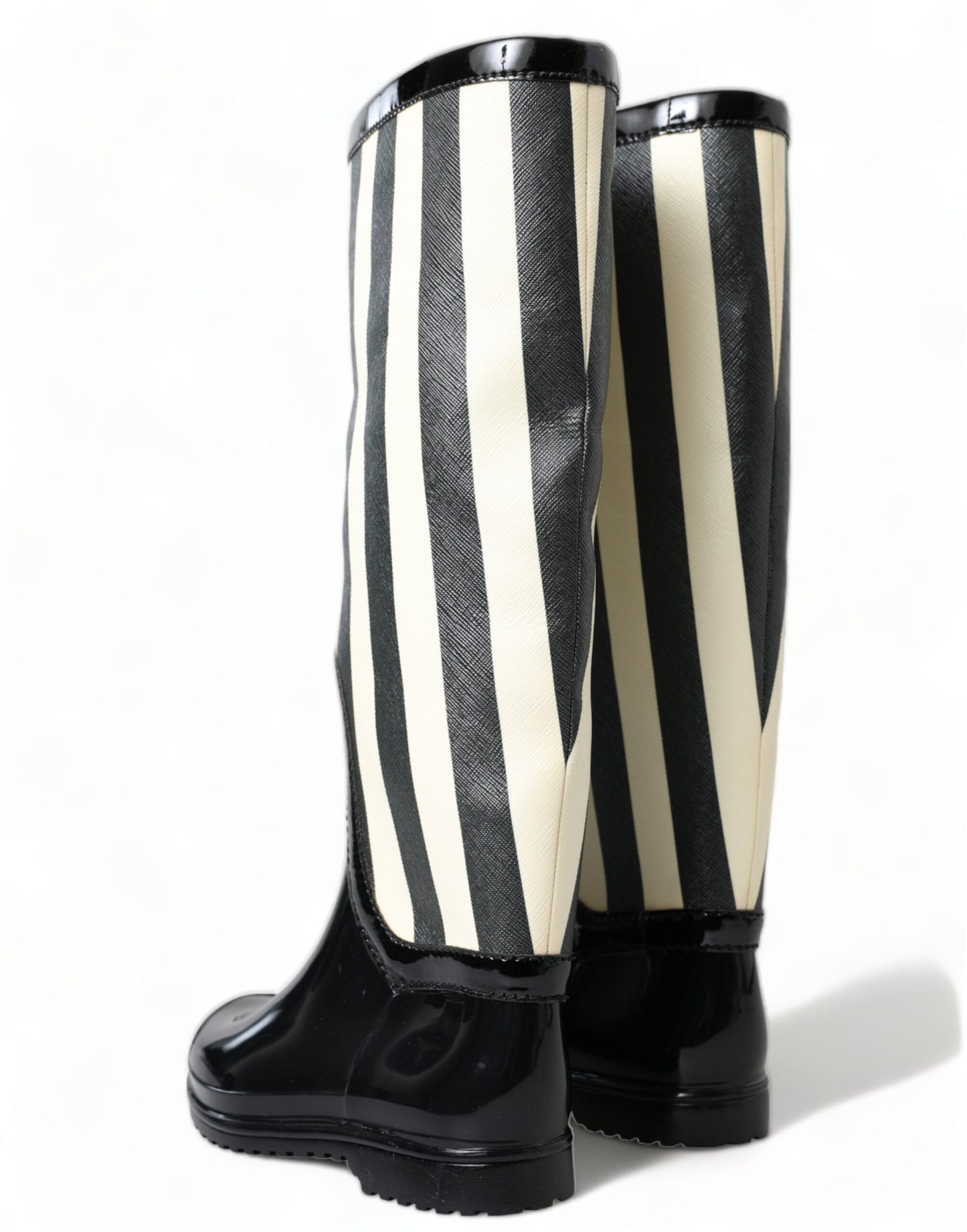 Dolce & Gabbana Black and White Striped Knee High Boots