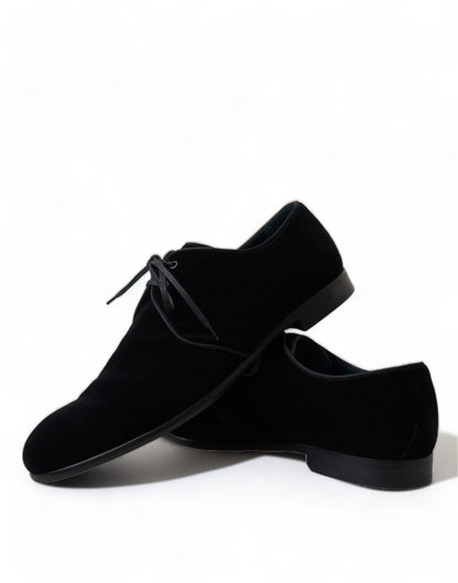 Dolce & Gabbana Elegant Black Velvet Derby Dress Shoes