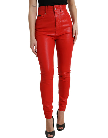 Dolce & Gabbana Elegant High-Waist Stretch Denim in Red