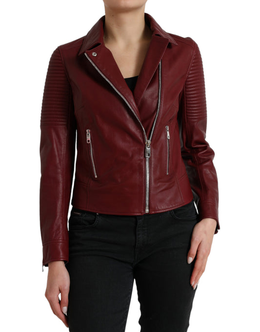 Dolce & Gabbana Bordeaux Biker Leather Jacket