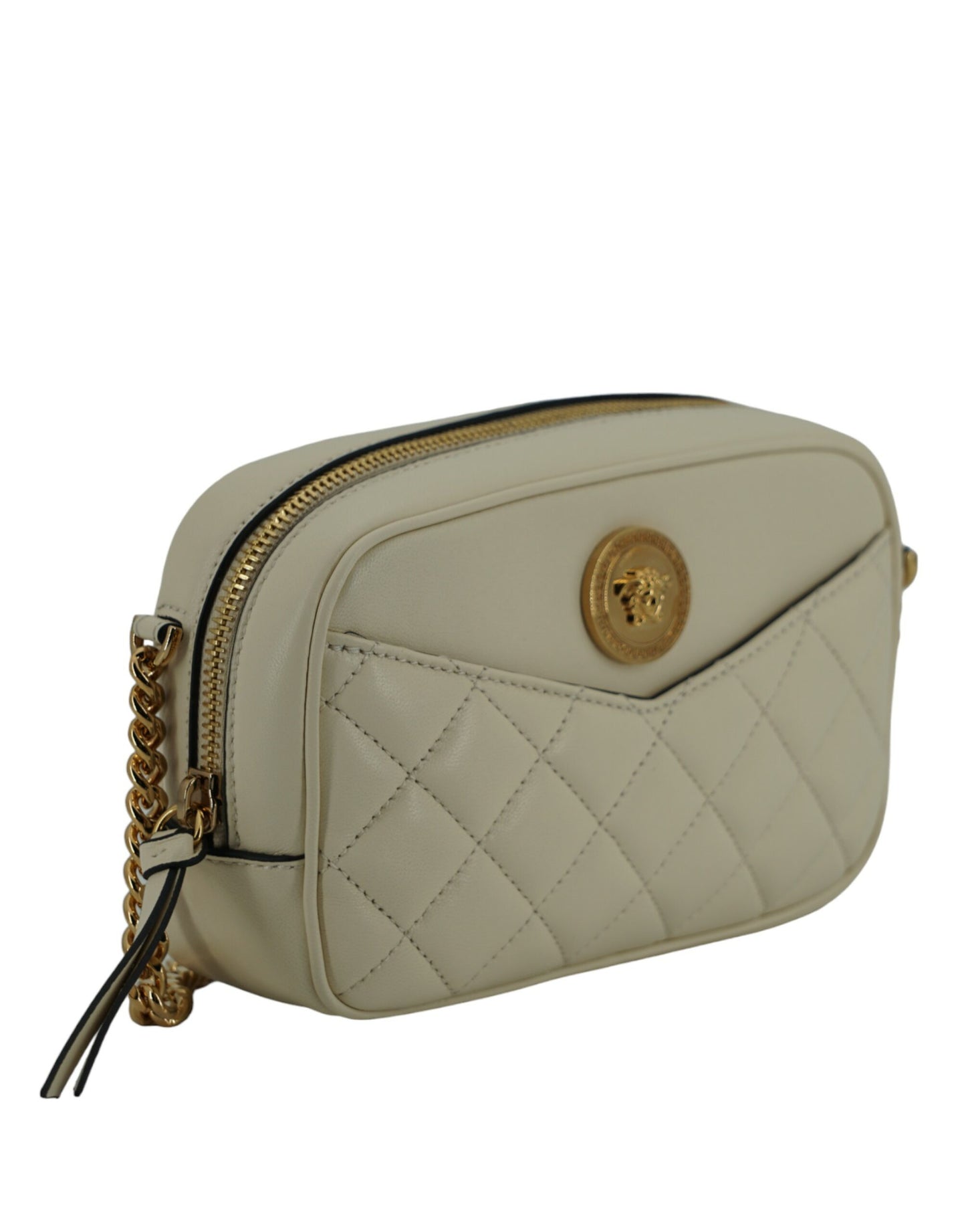 Versace Elegant White Lamb Leather Camera Bag