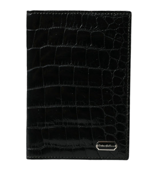 Dolce & Gabbana Black Exotic Skin Leather Long Bifold Passport Holder