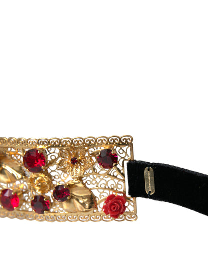 Dolce & Gabbana Gold Brass Red Roses Crystal Jewel Waist Belt