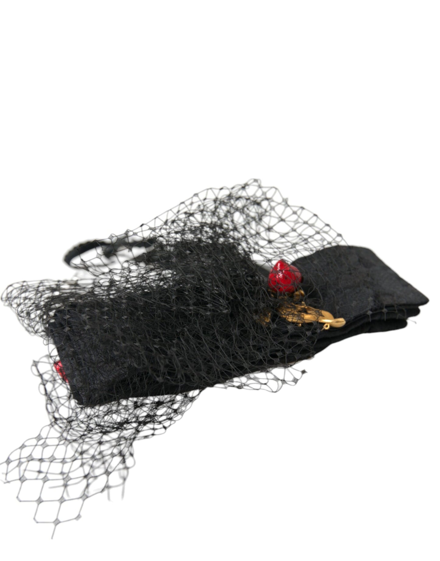 Dolce & Gabbana Black Strawberry Sicily Crystal Mesh Net Headband Diadem