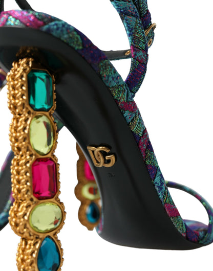 Dolce & Gabbana Multicolor Jacquard Crystals Sandals Shoes