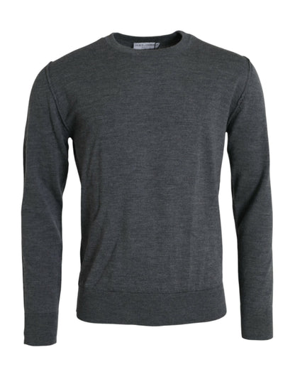 Dolce & Gabbana Dark Gray Wool Crew Neck Pullover Sweater