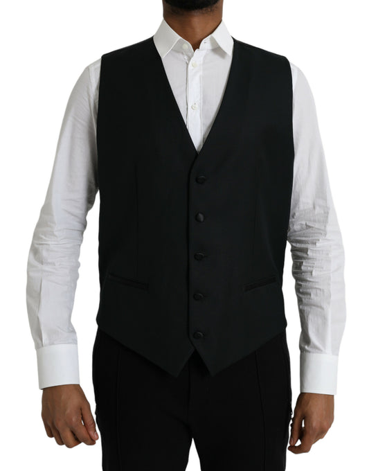 Dolce & Gabbana Black Wool Waistcoat Dress Formal Vest