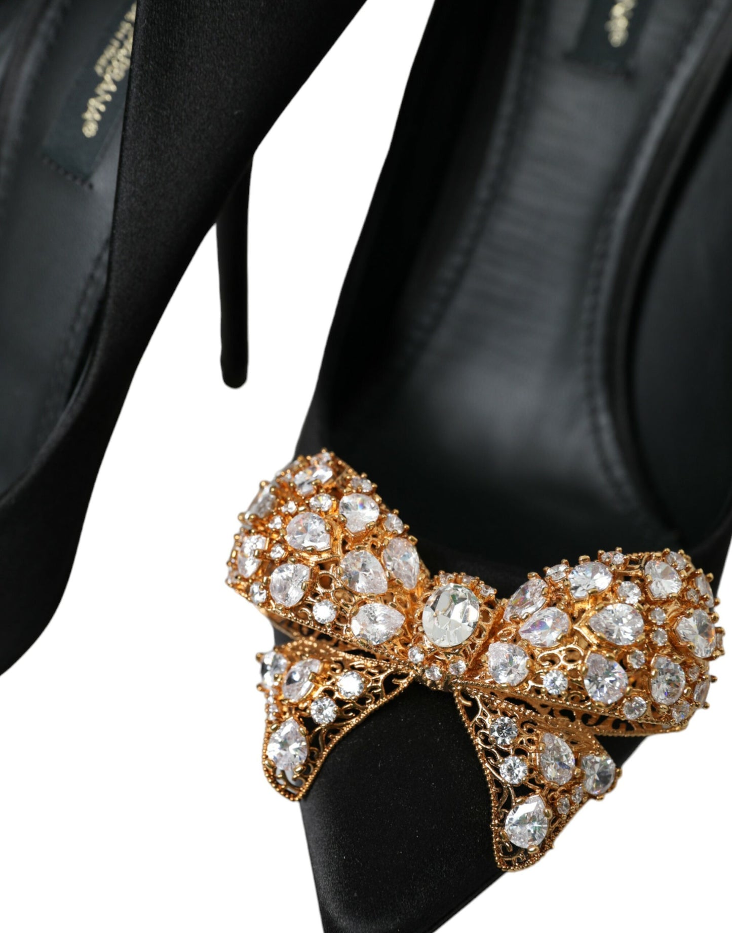 Dolce & Gabbana Black Satin Bow Embellished Heels Pumps Shoes