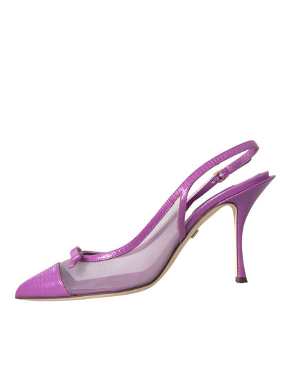 Dolce & Gabbana Purple Leather Mesh High Heels Slingback Shoes