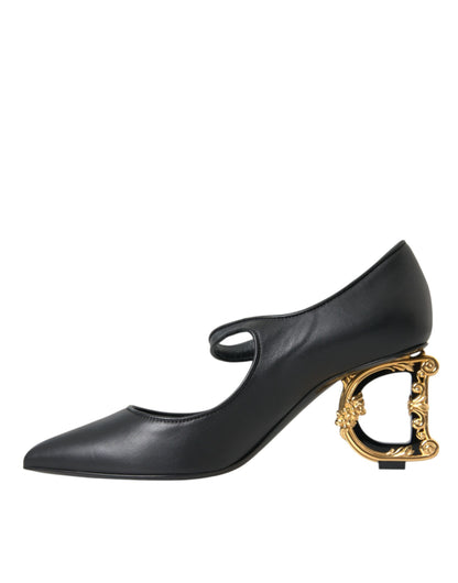 Dolce & Gabbana Black Leather Logo Heels Mary Janes Pumps Shoes