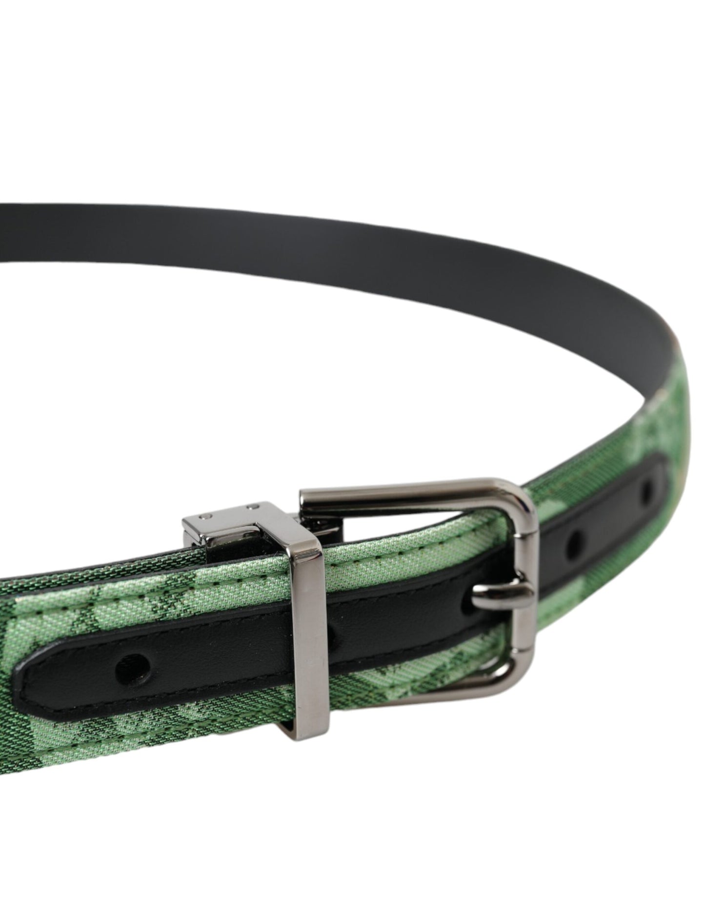 Dolce & Gabbana Green Leather Jacquard Silver Metal Buckle Belt