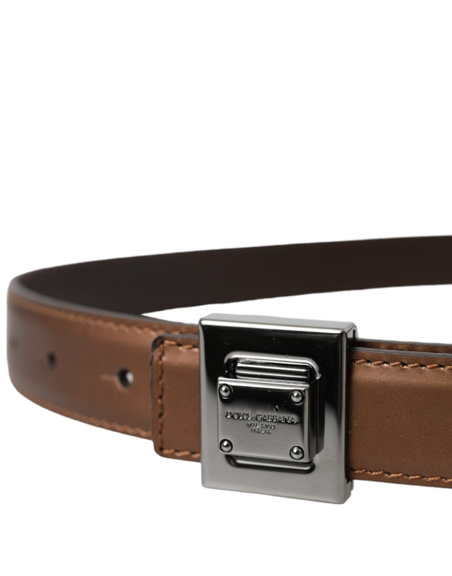 Dolce & Gabbana Bronze Leather Square Metal Buckle Belt