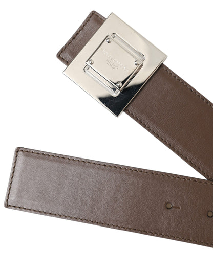 Dolce & Gabbana Brown Calf Leather Square Metal Buckle Belt