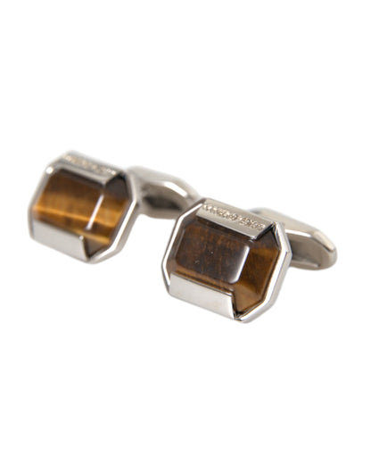 Dolce & Gabbana Silver Plated Brass Pin Crystal Cufflinks