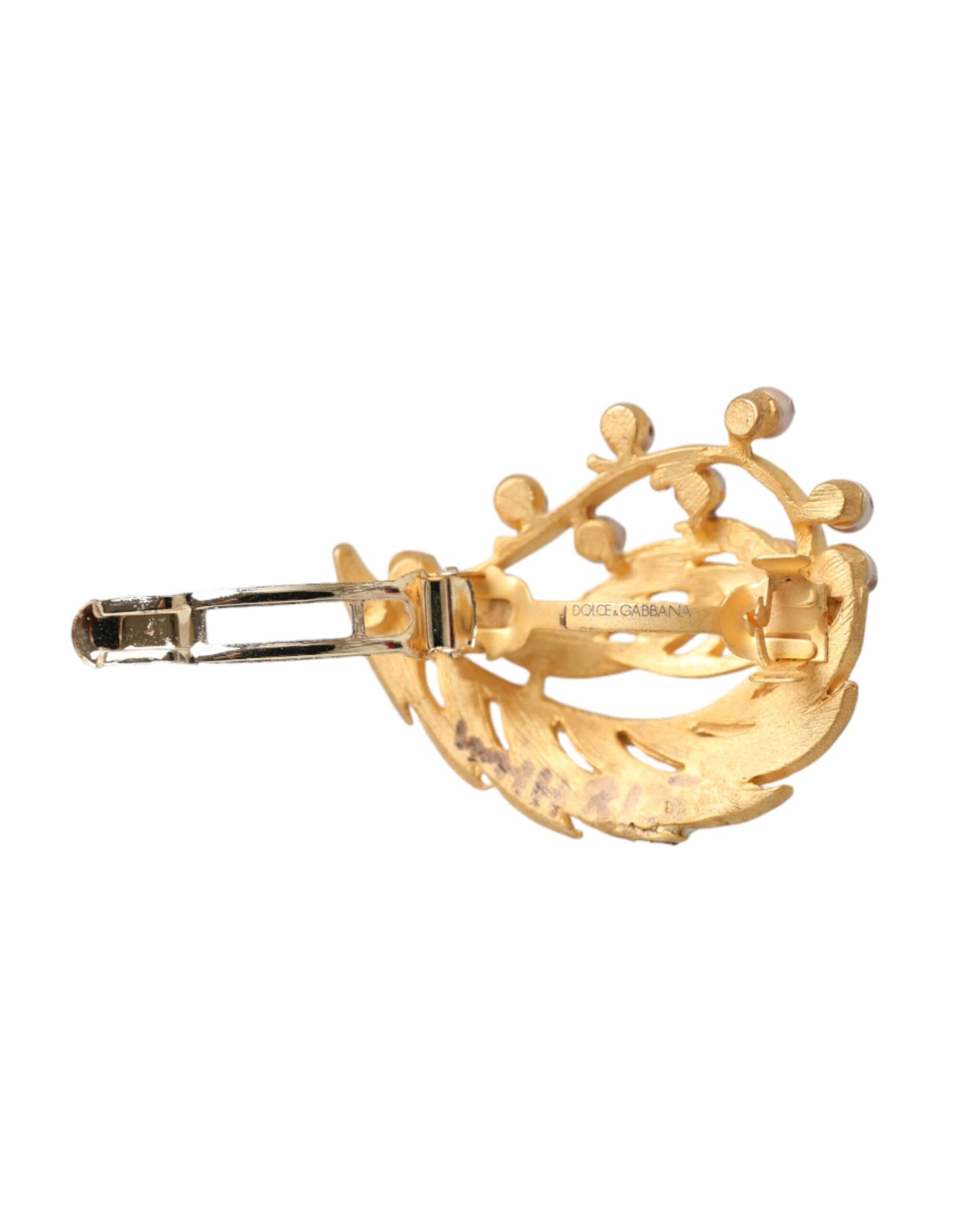 Dolce & Gabbana Gold Brass Leaf Embellished Jewelry Brooch Hair Pin