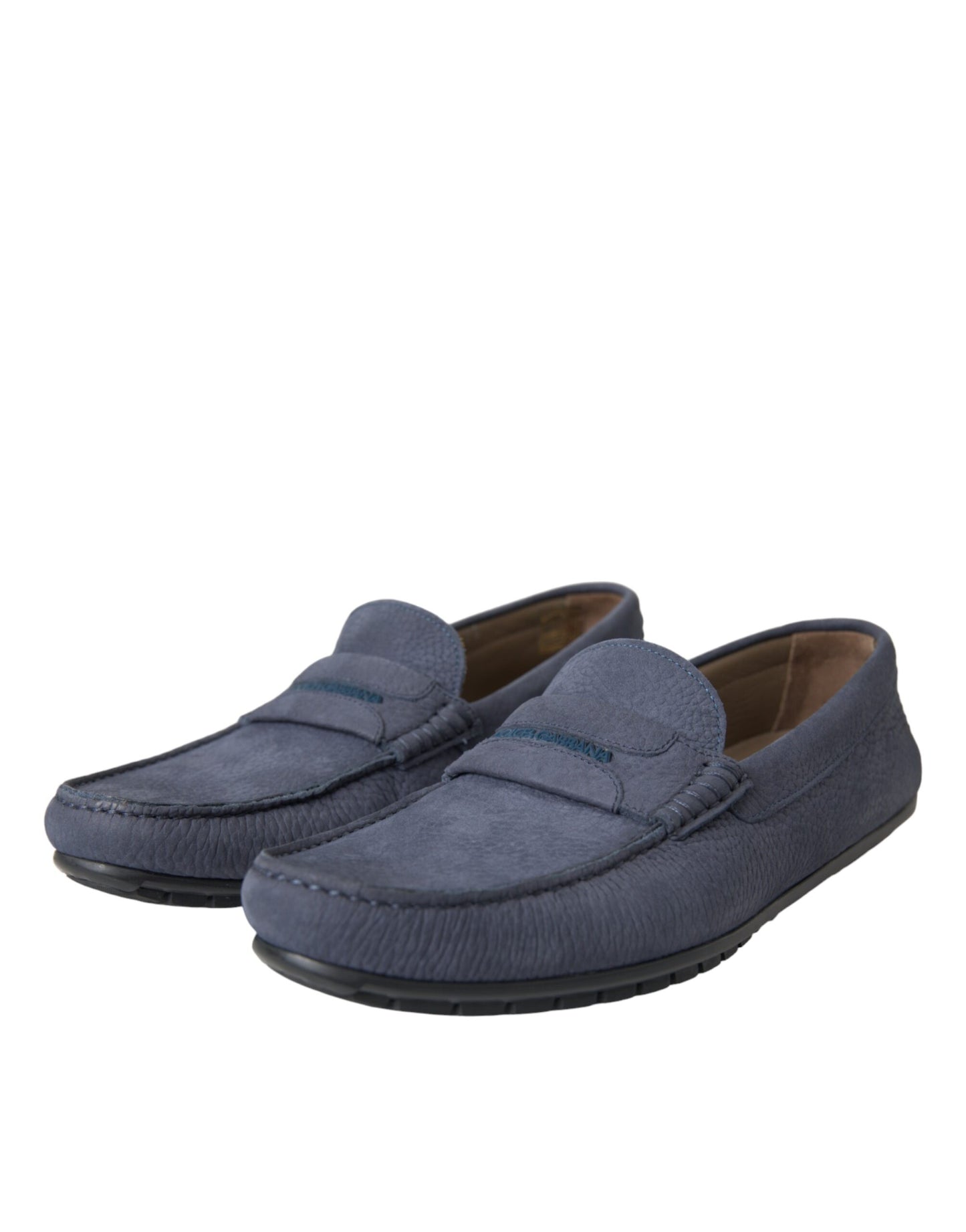 Dolce & Gabbana Blue Calf Leather Slip On Moccasin Shoes