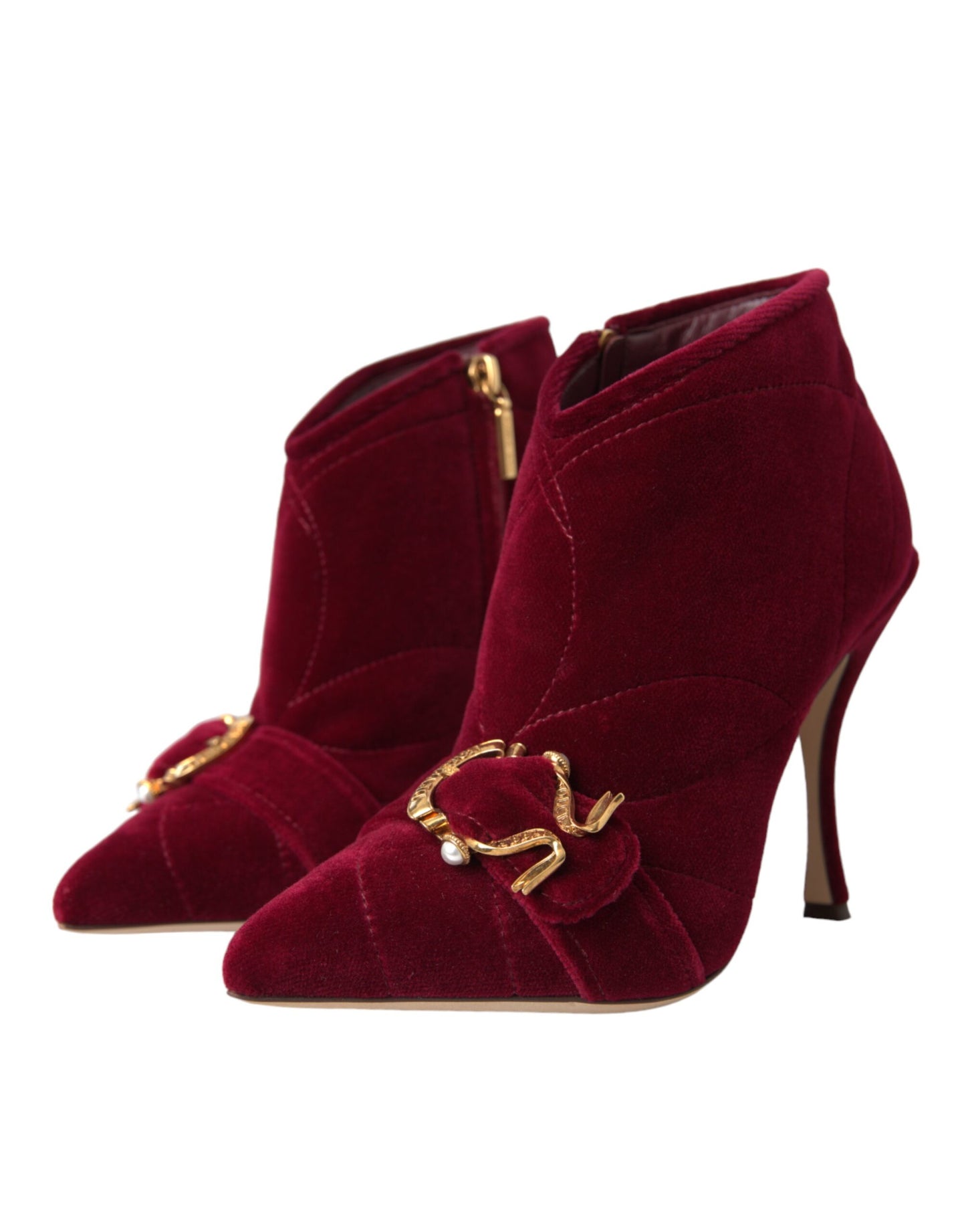 Dolce & Gabbana Dark Red Velvet Devotion Buckle Boots Shoes