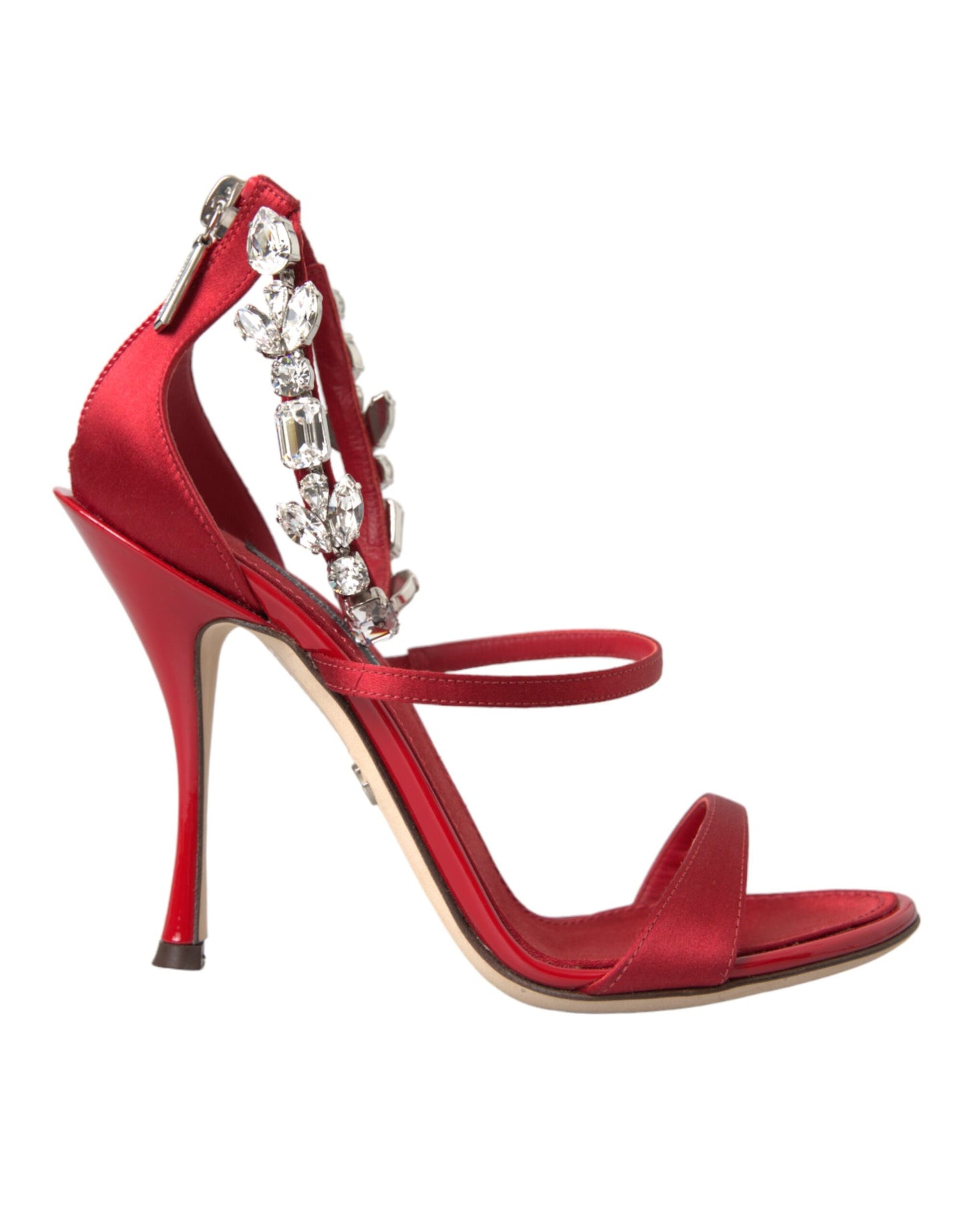 Dolce & Gabbana Red Keira Satin Crystals Sandals Heels Shoes