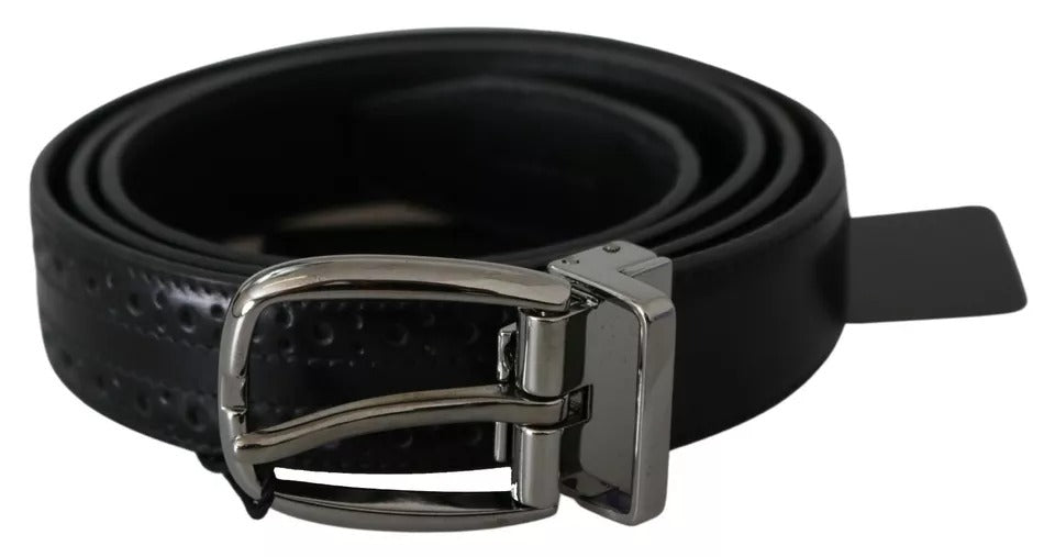 Dolce & Gabbana Black Leather Silver Metal Buckle Classic Belt