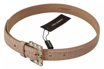 Dolce & Gabbana Beige Leather Crystal Buckle Women Belt