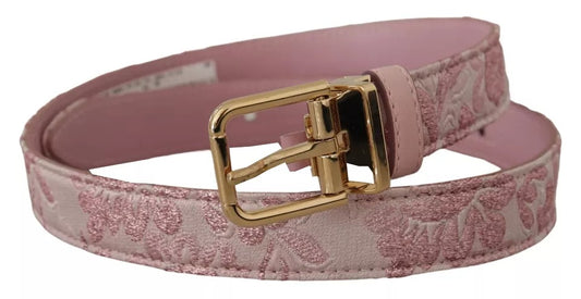 Dolce & Gabbana Pink Jaquard Embroidered Gold Tone Metal Buckle Belt