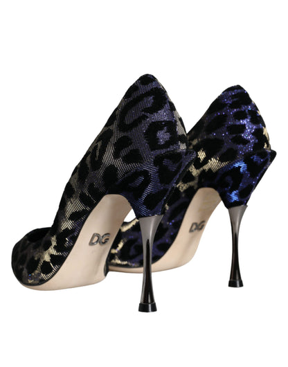 Dolce & Gabbana Dark Blue Leopard Lurex Heels Pumps Shoes