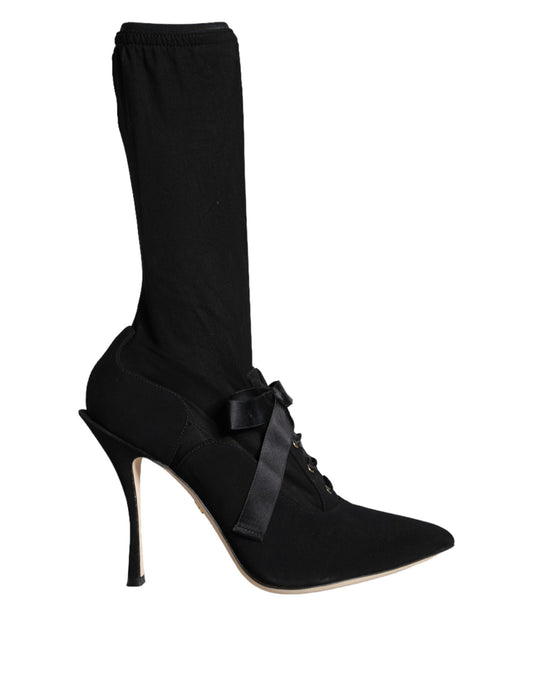 Dolce & Gabbana Black Stiletto Heels Mid Calf Boots Shoes